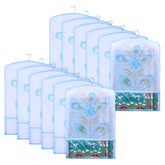 Kuber Industries Hanging Saree Cover | Brush Painting Pattern Saree Cover | Non-Woven Saree Covers for Home | Saree Cover with Small Transparent view | Pack of 12 | Sky Blue